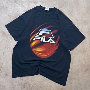RARE Vintage 90s Fila‎ Made in USA Logo Tee Retro Throwback Black Size Large